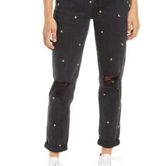 TINSEL Daisy Washed Black Floral Distressed Ripped‎ Knee Jeans High Rise 28 - Picture 1 of 6